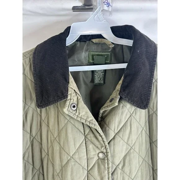 Vintage 90s L.L. Bean Quilted Corduroy Collar Barn Chore Coat Green - Picture 9 of 10